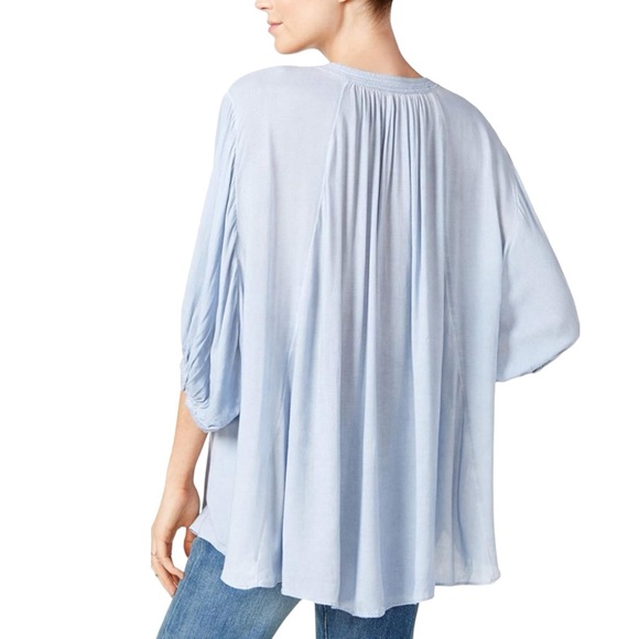 Free People Womens Catch Me If You Can Peasant Blouse Light Blue Sz M - Picture 2 of 12